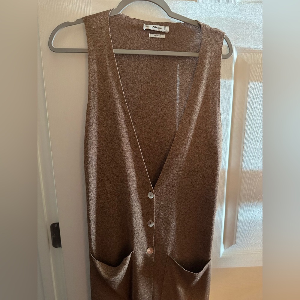Brown Sleeveless Button-Up Top